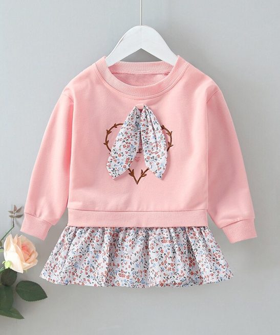 Kid Baby Girl Floral Bunny Ear Splice Pullover Sweatshirts