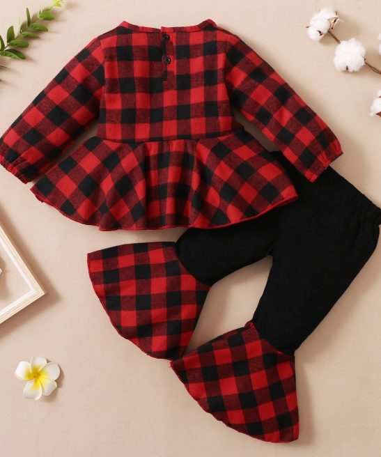 Kid Baby Girls Outfit Sweet Plaid Long Sleeve 2 Pcs Sets