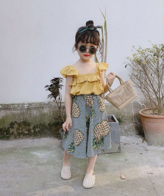 Kids Baby Girl Ruffle Vest Tops+Flower Skirt 2pieces Casual Outfit Set