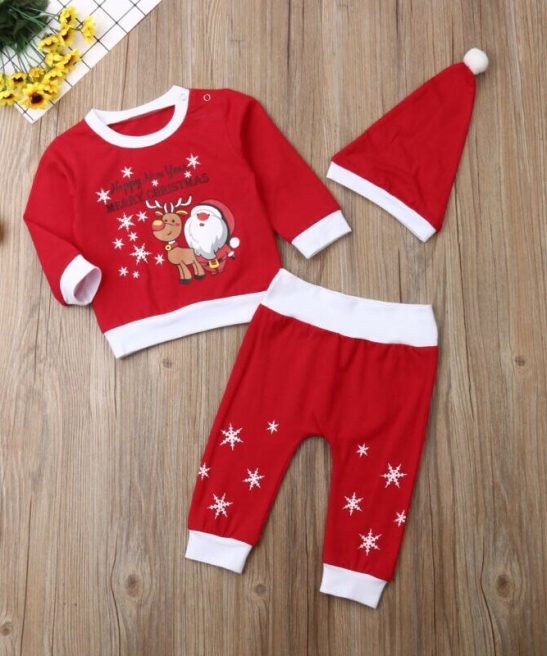 Baby Boy Girl Warm Christmas Outfit Set 2 Pcs