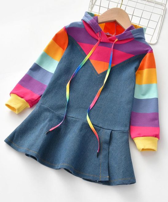 Kid Baby Girl Autumn New Little Girl Rainbow Denim Dress