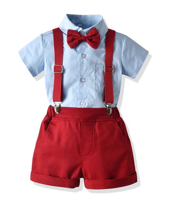 Baby Boy Gentleman Short Sleeve Bowtie Suspenders Shorts Sets
