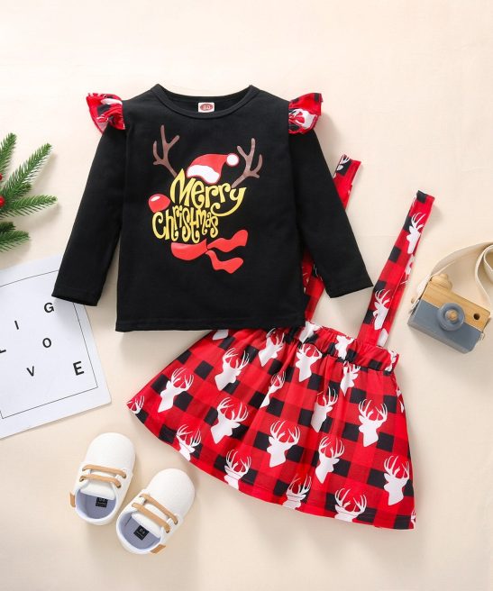 Toddler Kid Baby Girl Christmas Reindeer O-Neck Long Sleeves 2 Pcs Sets