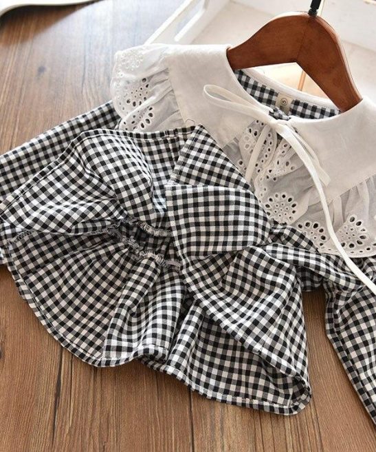Kids Baby Girls Fashion Long Sleeve Plaid Cotton Shirts Blouses Tops