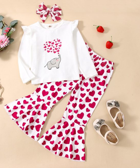 Baby Girl Set Long Sleeve Romper Little Heart Flare Valentine 3 Pcs Sets