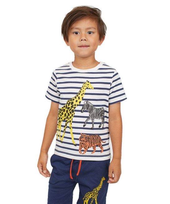 Kid Baby Boys Cotton Animals Stripe T-shirts